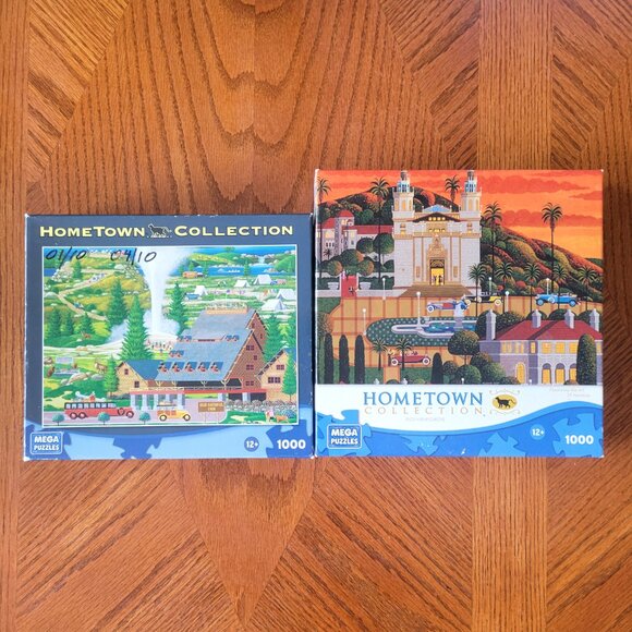 Lot of 2 Hometown Collection Jigsaw Puzzles 1000 Pieces Heronim Wysocki Complete - Picture 1 of 10